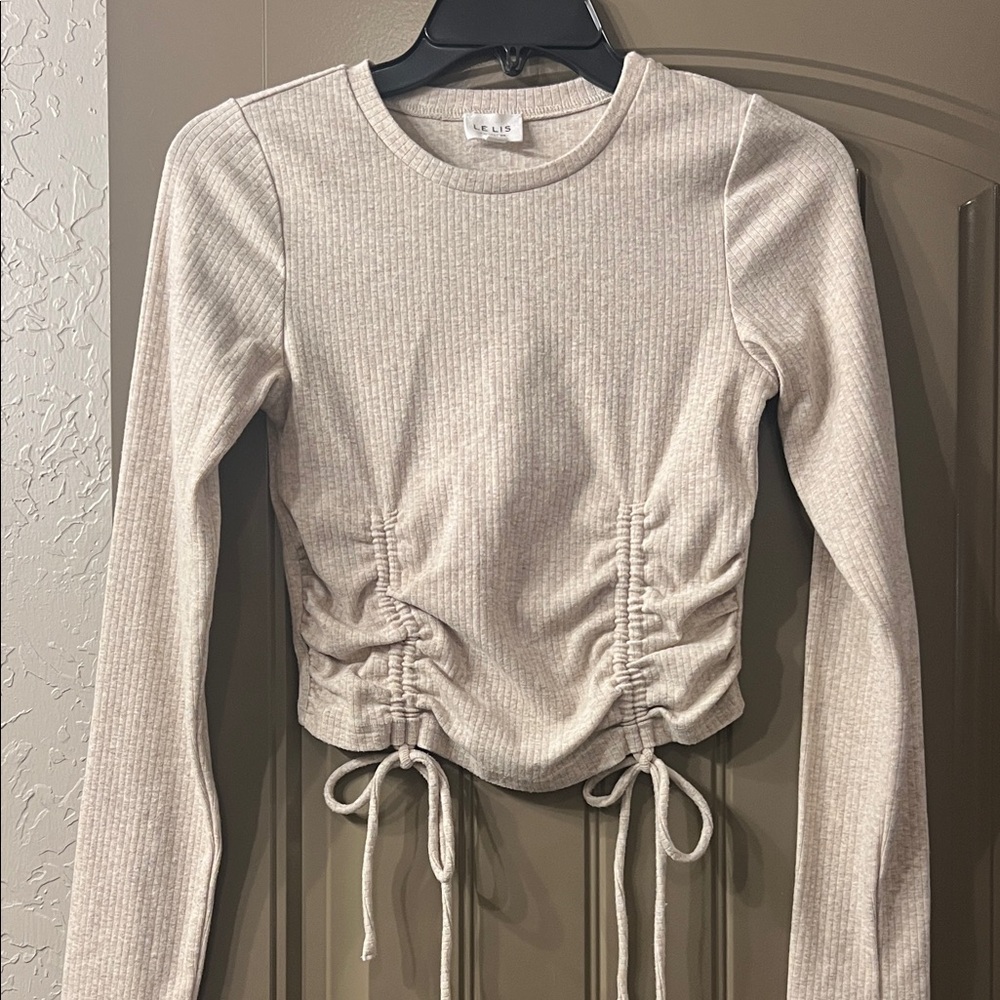 Ribbed Drawstring Blouse - Cream